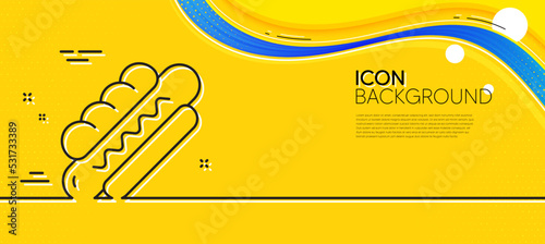 Hotdog line icon. Abstract yellow background. Fast food sign. Sausage sandwich symbol. Minimal hotdog line icon. Wave banner concept. Vector
