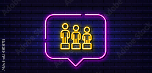 Neon light speech bubble. Equality line icon. Equity culture sign. Gender diversity symbol. Neon light background. Equality glow line. Brick wall banner. Vector
