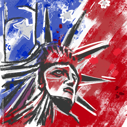 tatue of Liberty Acrylic Drawing America Grunge Scuffed Patriot Colors photo