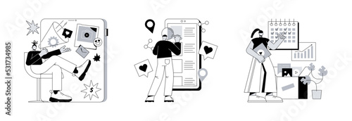 Digital marketing abstract concept vector illustration set. Social media analysis, media planning, online PPC campaign, digital agency, corporate website, engagement and ROI abstract metaphor.