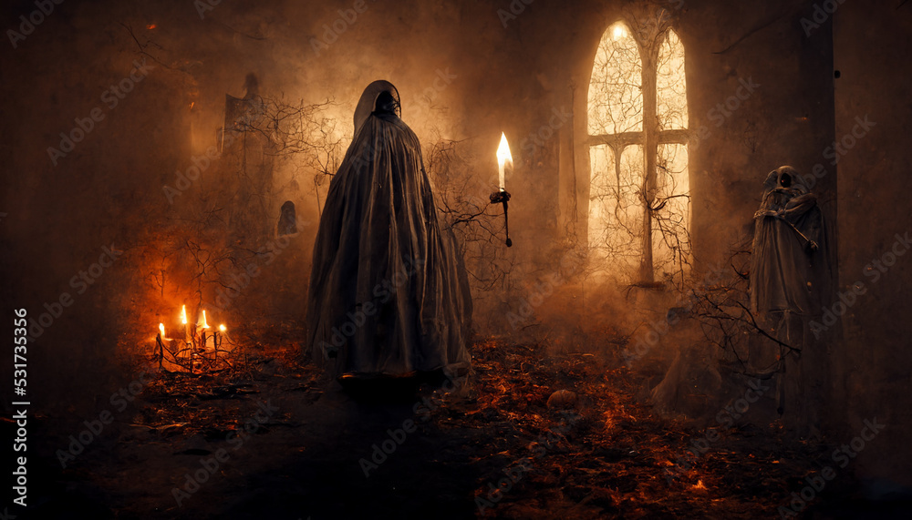 Scary ghost woman in haunted house. Digital art Scary ghost woman in haunted house. Digital art