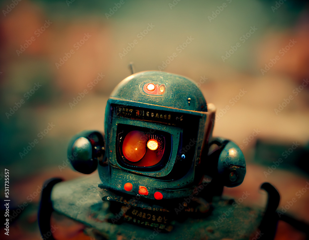 Fototapeta premium Retro robot character face, future technology background 3d illustration