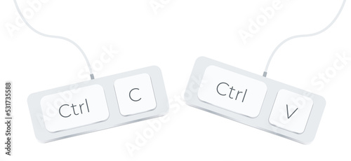 Keyboard keys Ctrl C and Ctrl V, copy and paste the key shortcuts. Computer icon on yellow background photo
