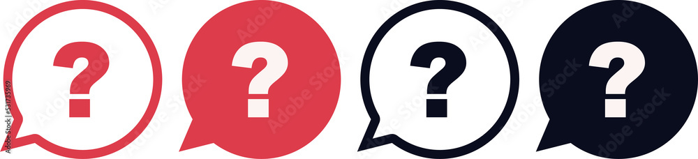 Question mark set of vector isolated icons. Help sign speech bubble. Chat question icon. Question concept Question mark set of vector isolated icons. Help sign speech bubble. Chat question icon. Question concept