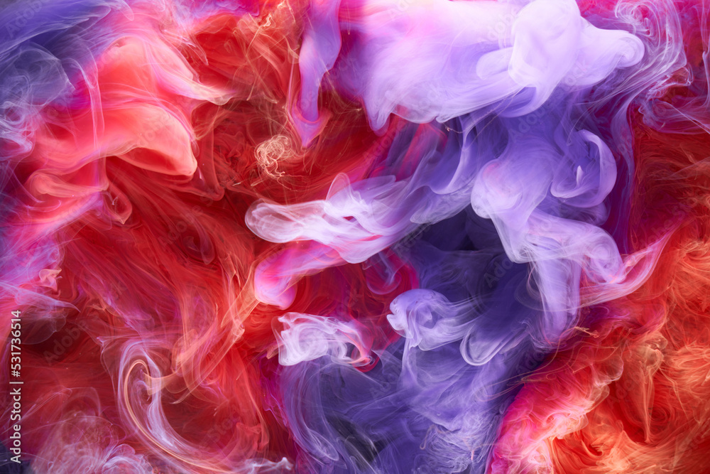 Blue red colorful smoke abstract background, acrylic paint underwater explosion Blue red colorful smoke abstract background, acrylic paint underwater explosion