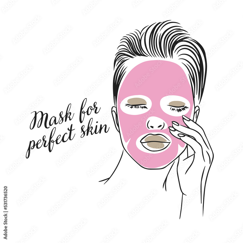 Mask for perfect skin, handwritten inscription, care cosmetics, fashion