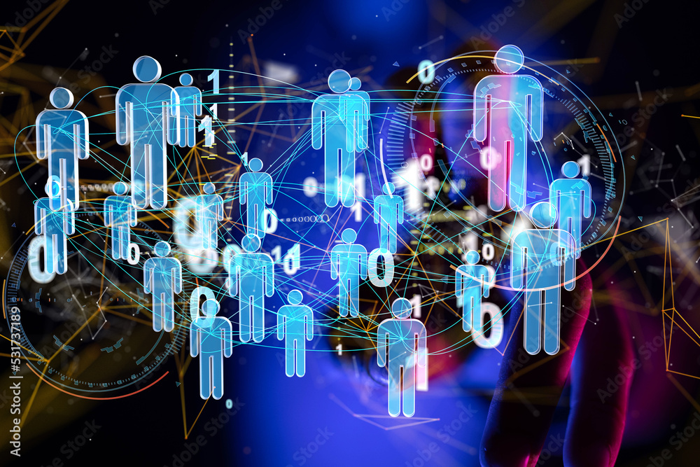 Abstract technology group and data 3d