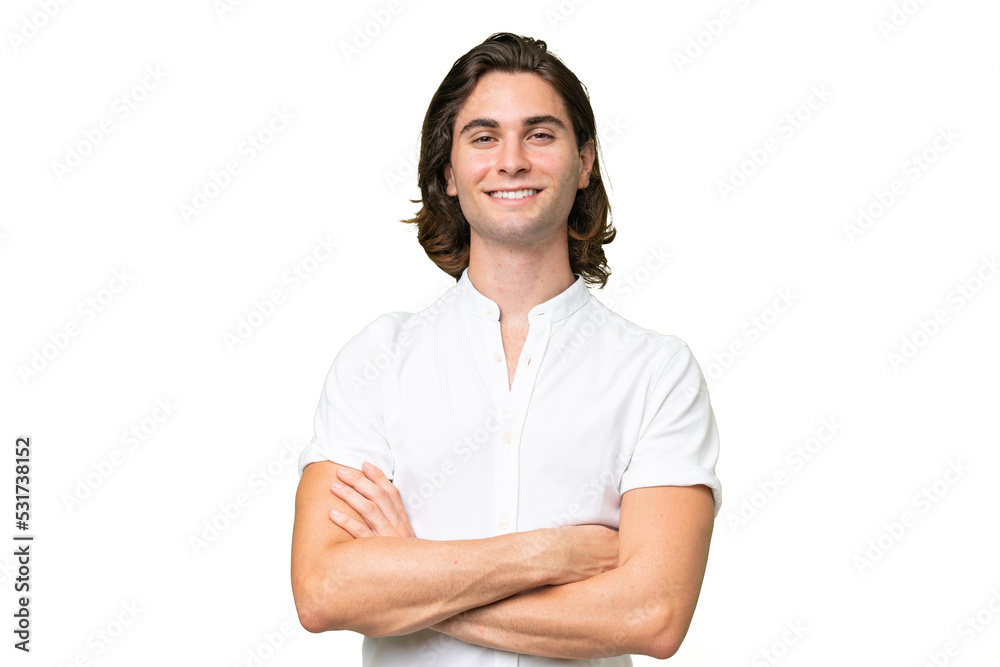 Young caucasian man keeping the arms crossed in frontal position Young caucasian man keeping the arms crossed in frontal position