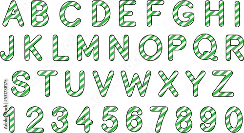 Candy Cane Striped Alphabet Letters and Numbers Graphic Set - Green