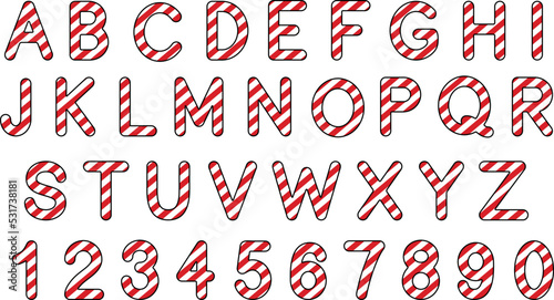 Candy Cane Striped Alphabet Letters and Numbers Graphic Set - Red