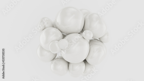 Pearl white spheres gatherd together on white background. 3d render illustration