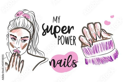 Seth Nails are my superpower, handwritten quote, girl portraits, hand, trendy manicure
