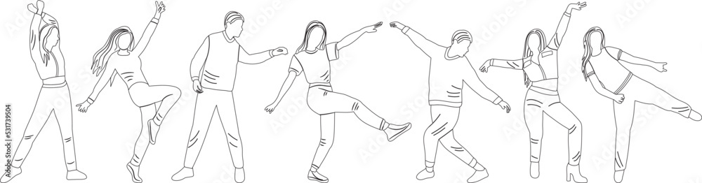 Fototapeta premium people dance rejoice sketch ,contour on white background isolated vector