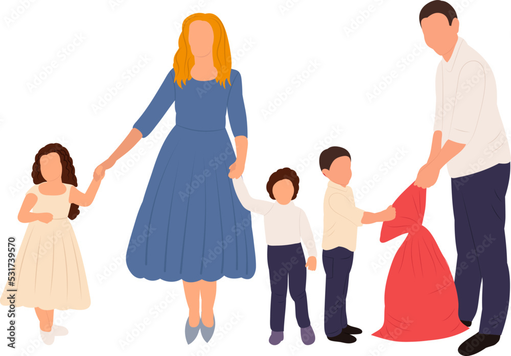Naklejka premium family with bag of gifts in flat style, vector