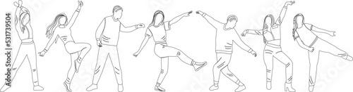 people dance rejoice sketch ,contour on white background isolated vector