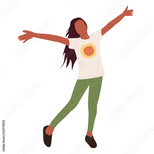 woman rejoices in flat style, vector