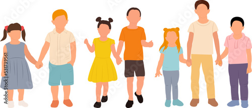 kids holding hands in flat style, vector