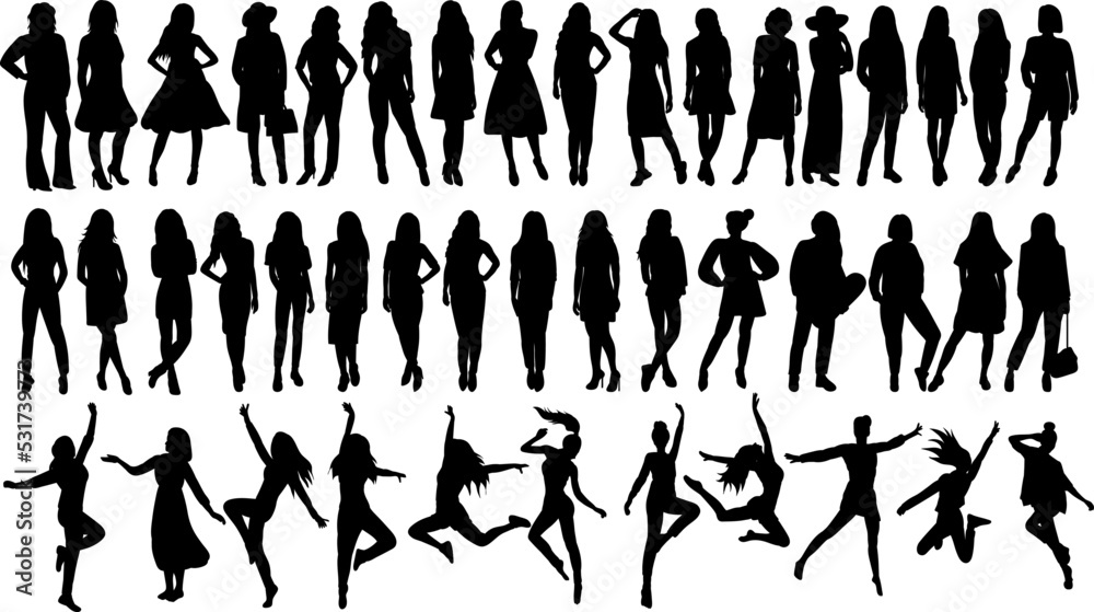 silhouette set of women on white background vector