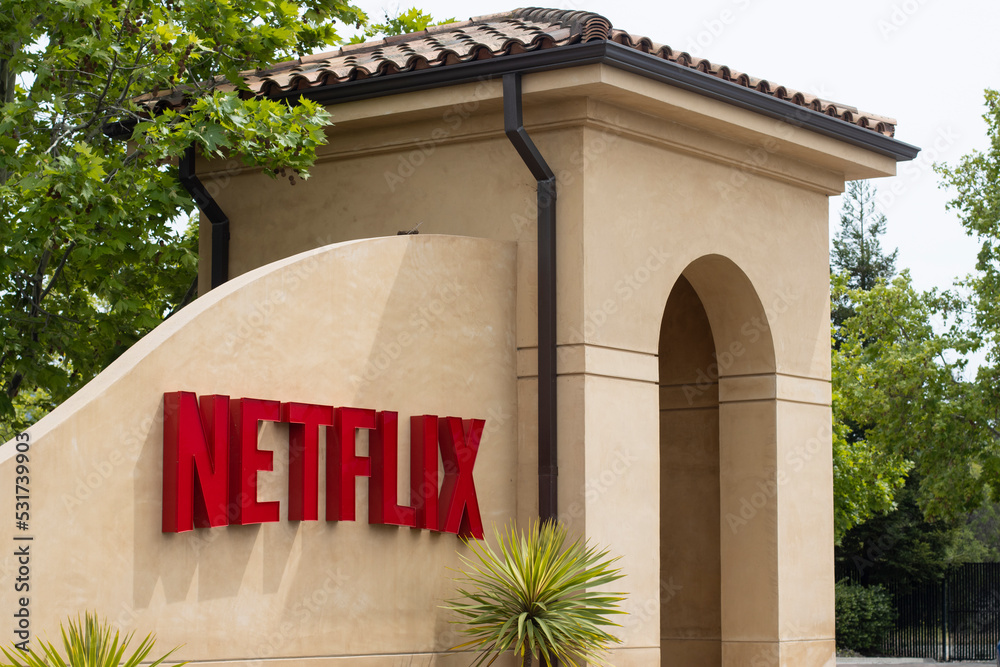 Los Gatos, CA, USA May 5, 2022 Netflix logo is seen at the main