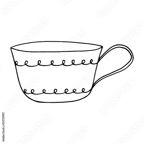 cup with curly line hand drawn in doodle style.