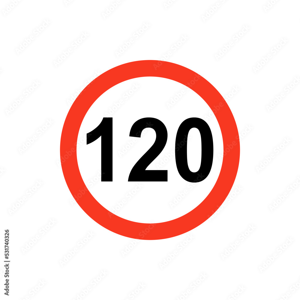 Traffic sign speed limit number one hundred twenty. Traffic sign speed limit number one hundred twenty.