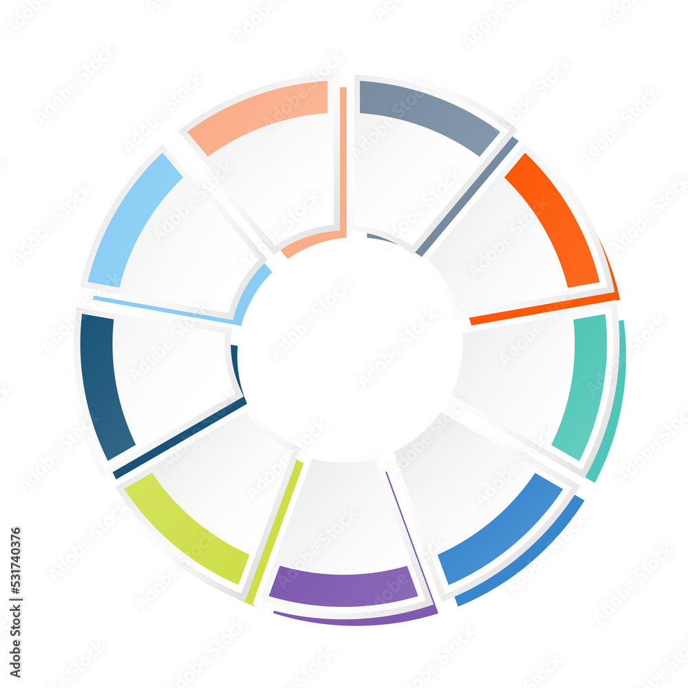 Basic circle infographic with 9 steps, process or options.