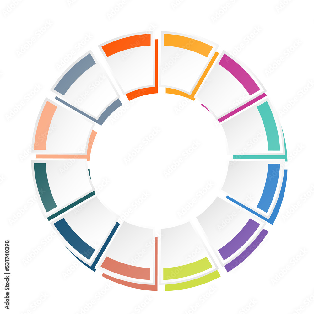 Basic circle infographic with 12 steps, process or options.