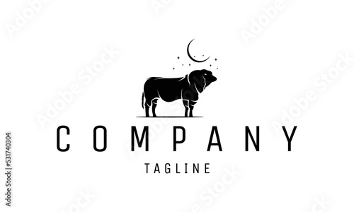 Vector logo in which abstract image of cow under moon moon and stars isolated on white background elegant and stylish look suitable for company, brand name, business