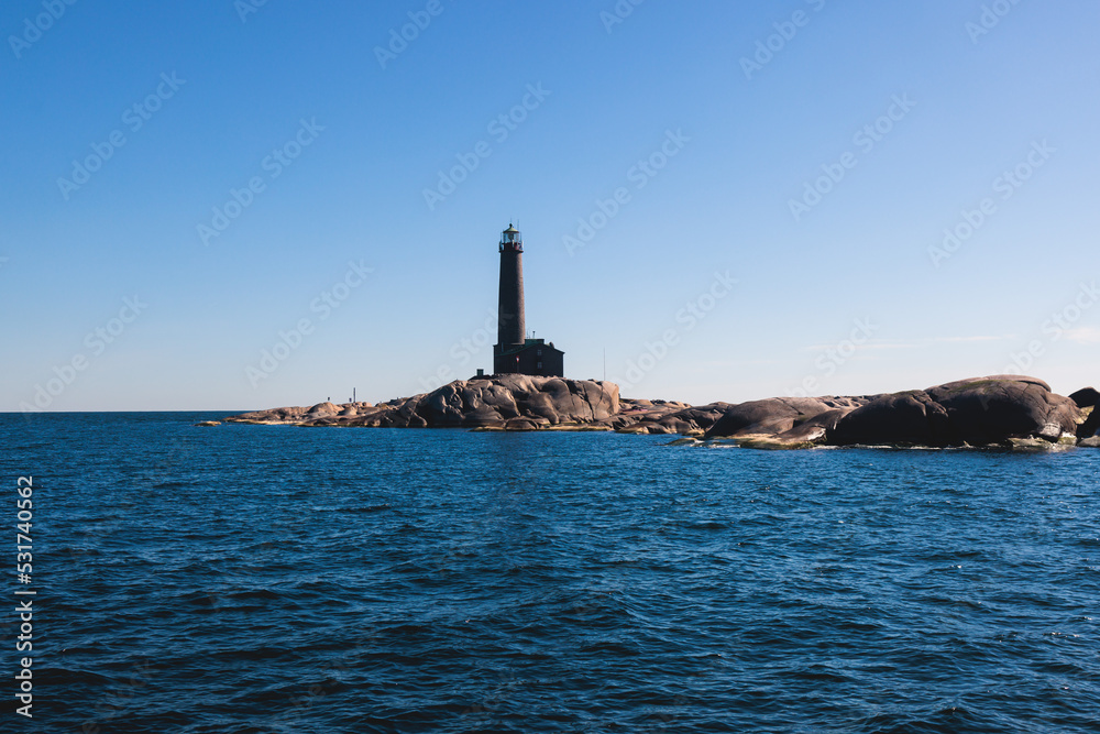 Bengtskär Lighthouse, summer view of Bengtskar island in Archipelago Sea, Finland, Kimitoön, Gulf of Finland sunny day