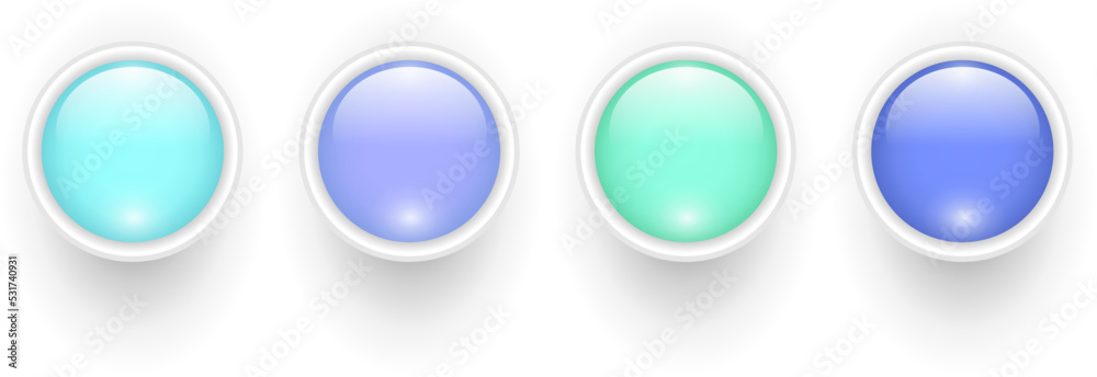 3D shiny multicolored buttons collection, glossy circle icons green and blue, vector illustration set. 3D shiny multicolored buttons collection, glossy circle icons green and blue, vector illustration set.