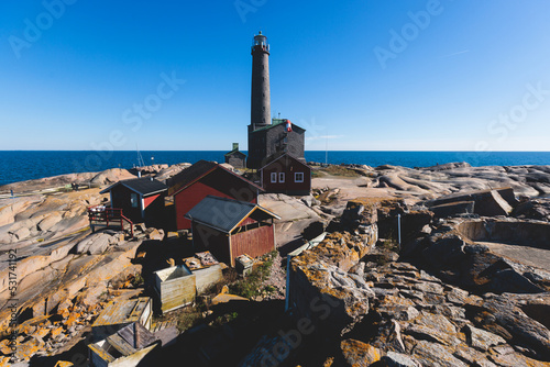 Bengtskär Lighthouse, summer view of Bengtskar island in Archipelago Sea, Finland, Kimitoön, Gulf of Finland sunny day photo