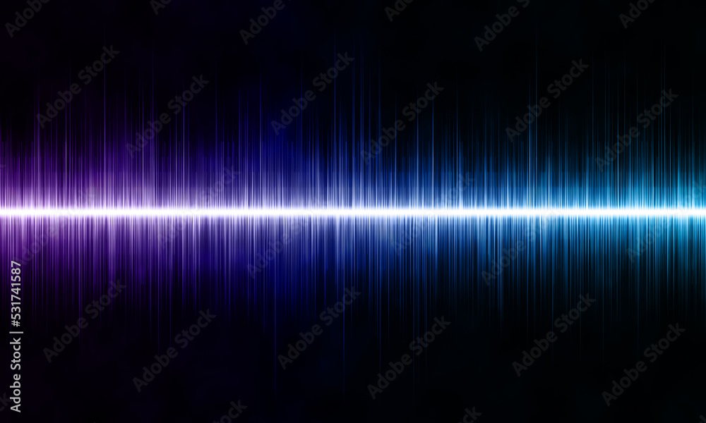 Blue and violet abstract sound, audio or music wave on black background