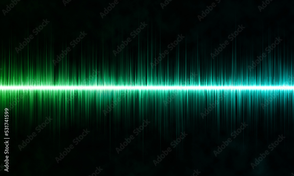 Green and blue abstract sound, audio or music wave on black background