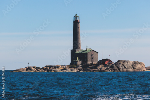 Bengtskär Lighthouse, summer view of Bengtskar island in Archipelago Sea, Finland, Kimitoön, Gulf of Finland sunny day