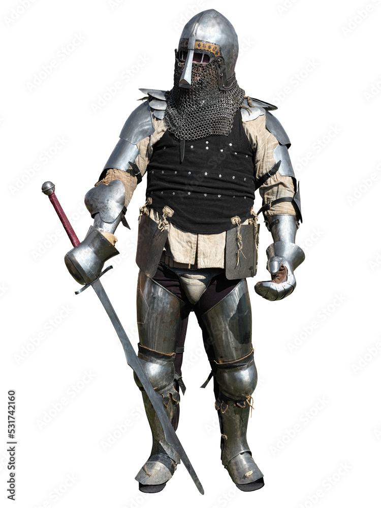 medieval knight with a two-handed sword and in armor.