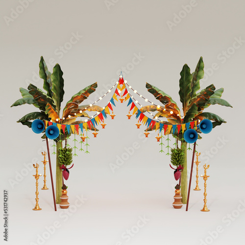 south indian festival, celebration decoration in 3d render with white background photo