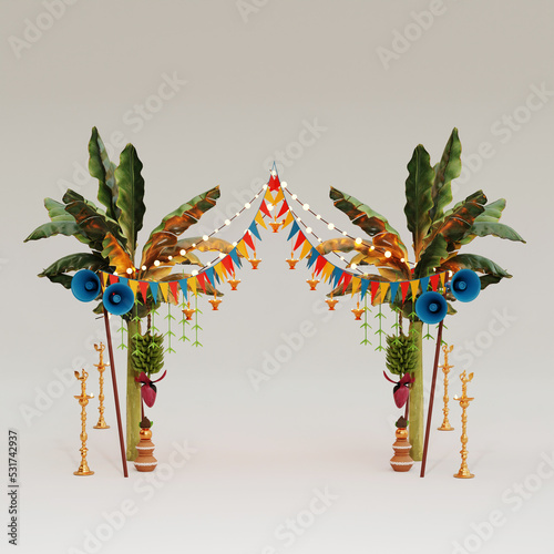 south indian festival, celebration decoration in 3d render with white background