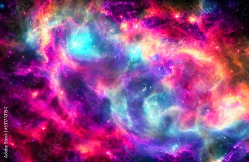 Glowing huge nebula with young stars. Space background