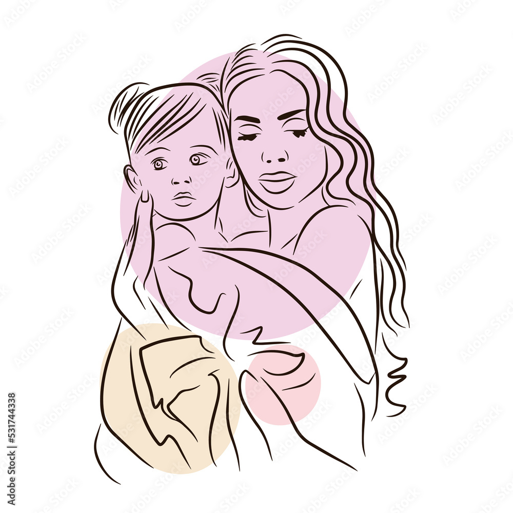 A young mother holds a baby in her arms, love