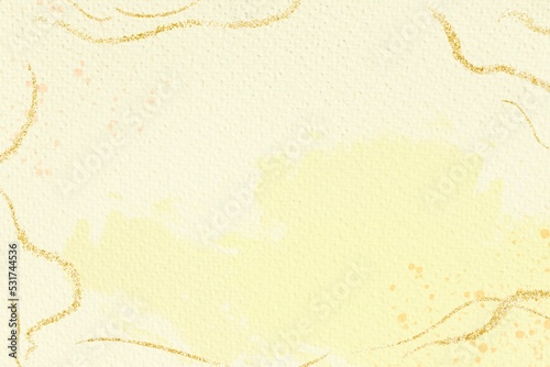 yellow-brown watercolor with decorated by gold glitter on paper texture background