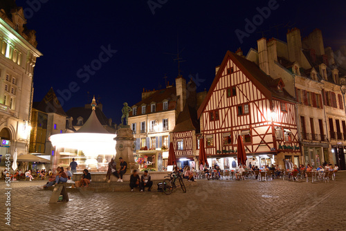 Burgundy, France. Night view of François Rude Square in the city of Dijon. August 7, 2022.