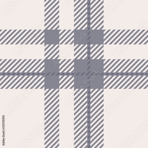 Seamless plaid pattern in light gray and beige tones. Vector illustration. Background of checkered fabric material.