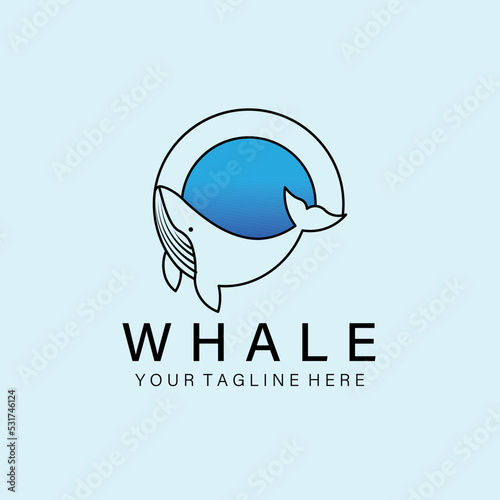 whale line art logo, icon and symbol, vector illustration design