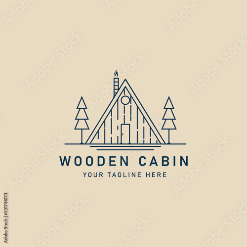 cabin line art logo, icon and symbol, vector illustration design