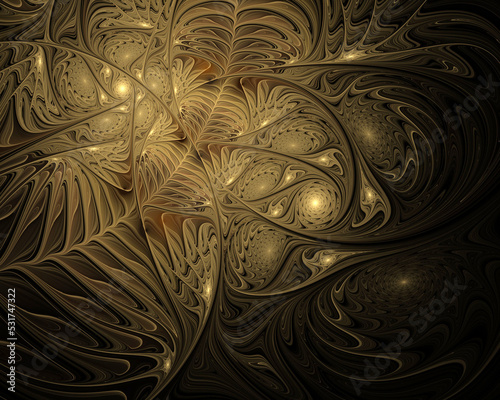 Abstract fractal golden pattern on black background