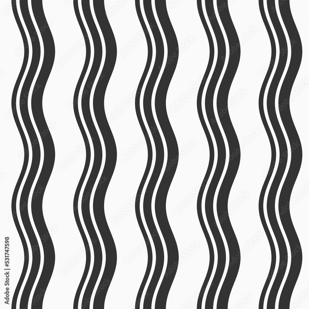 Seamless fashion striped vector pattern. Wavy lines, stripes. Black and white background.