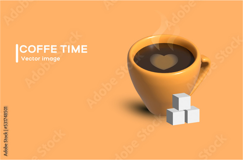 
aromatic cup of coffee with sugar in orange tones, seem to Indian tea 