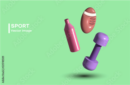 
time to do sports illustration of ball and dumbbell and bottle of will for man in gym