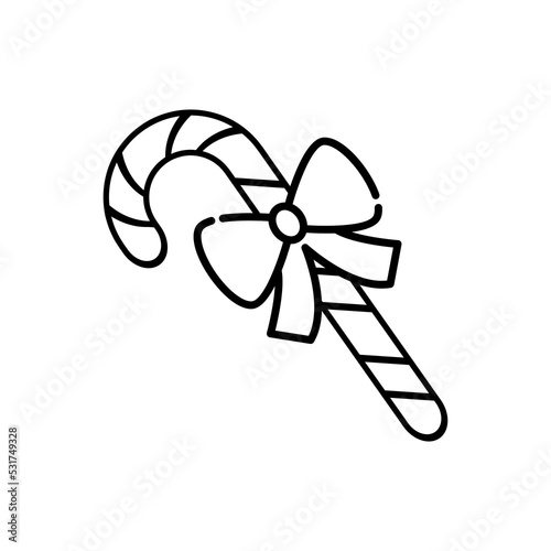 Candy cane line icon. Christmas lollipop vector illustration isolated on white. Striped candy with bow outline style design, designed for web and app. Eps 10.