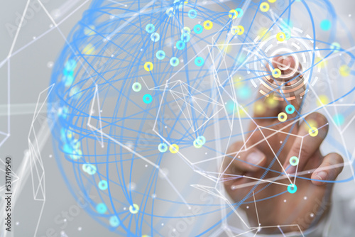 Global network. Blockchain. 3D illustration. Neural networks and artificial intelligence. Abstract
